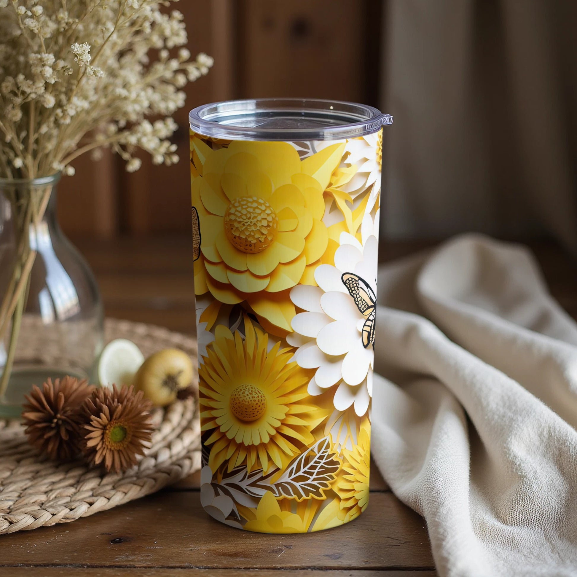Yellow and White Floral Insulated Tumbler Product