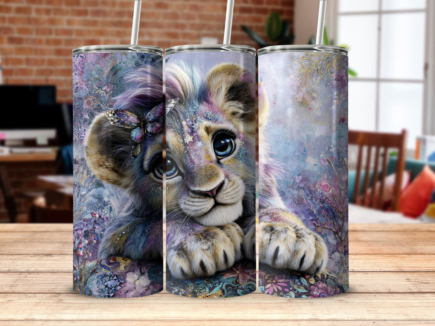Colorful Lion Cub Design Tumbler for Drinkware