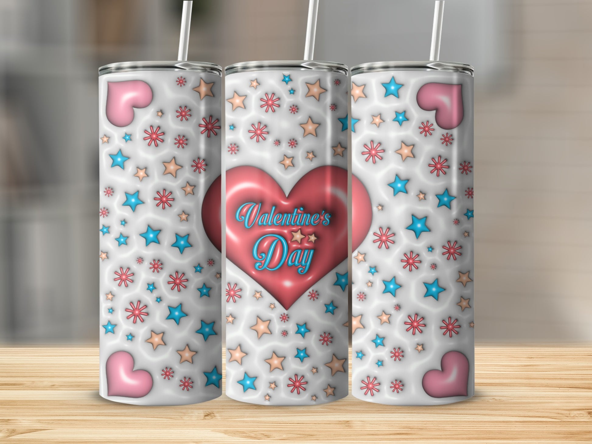 Valentine's Day Themed Drinkware with Colorful Stars Design