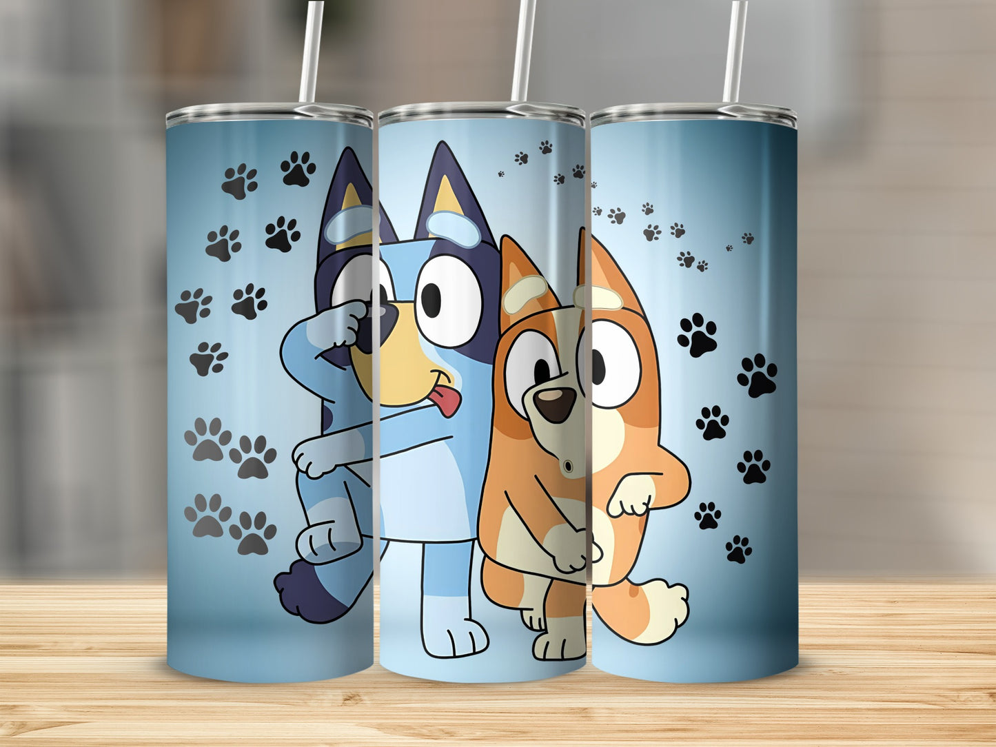 Cute Dancing Cartoon Dogs with Paw Prints Tumbler
