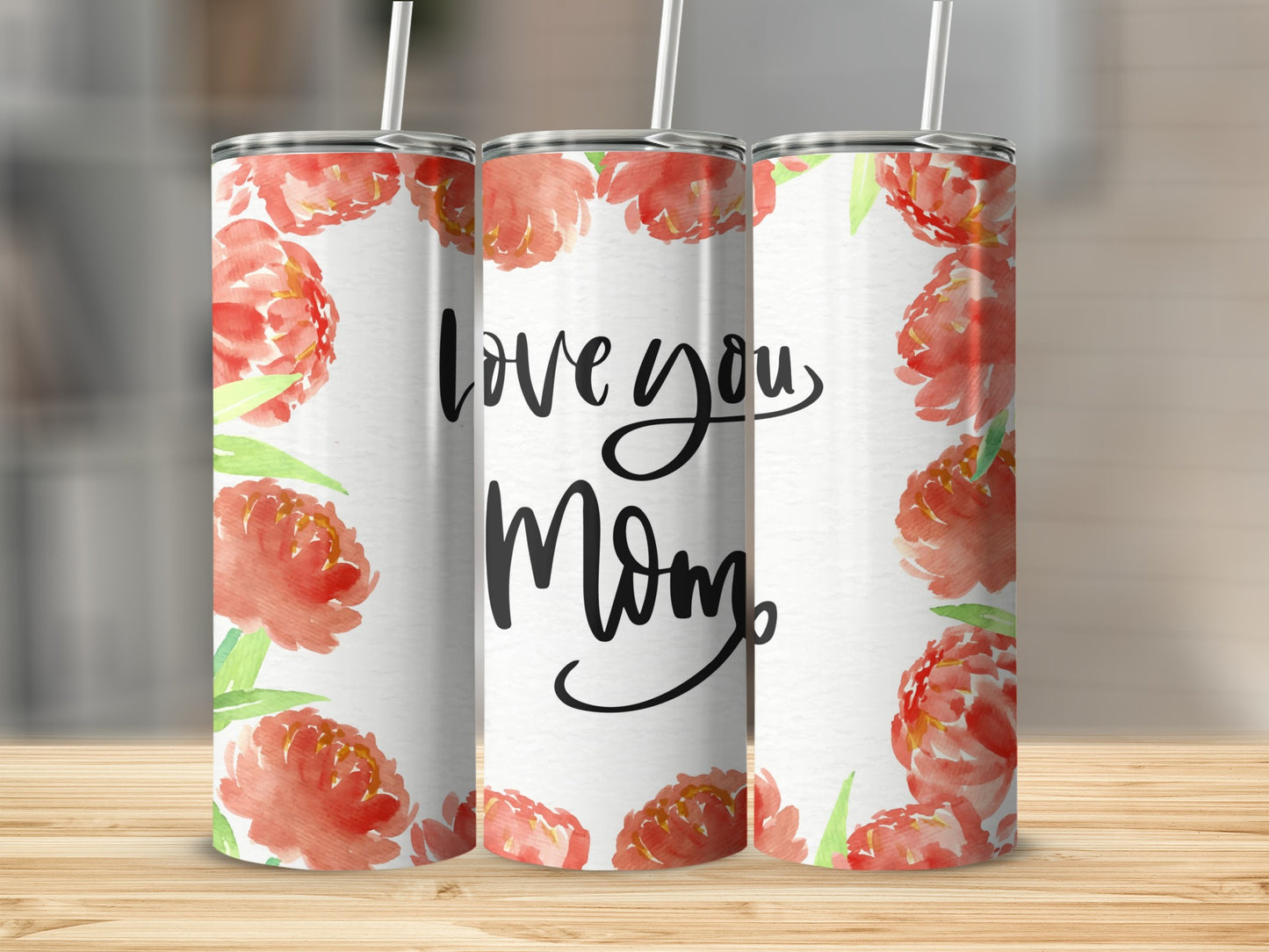 Love You Mom Floral Design Tumbler Gift for Mother's Day