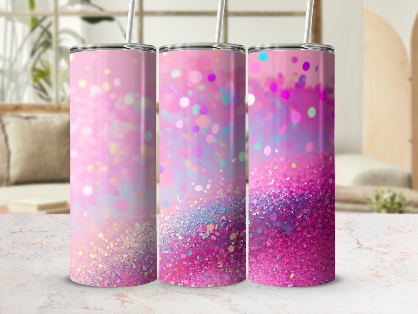 Pink and Purple Glitter Ombre Insulated Tumbler Cup