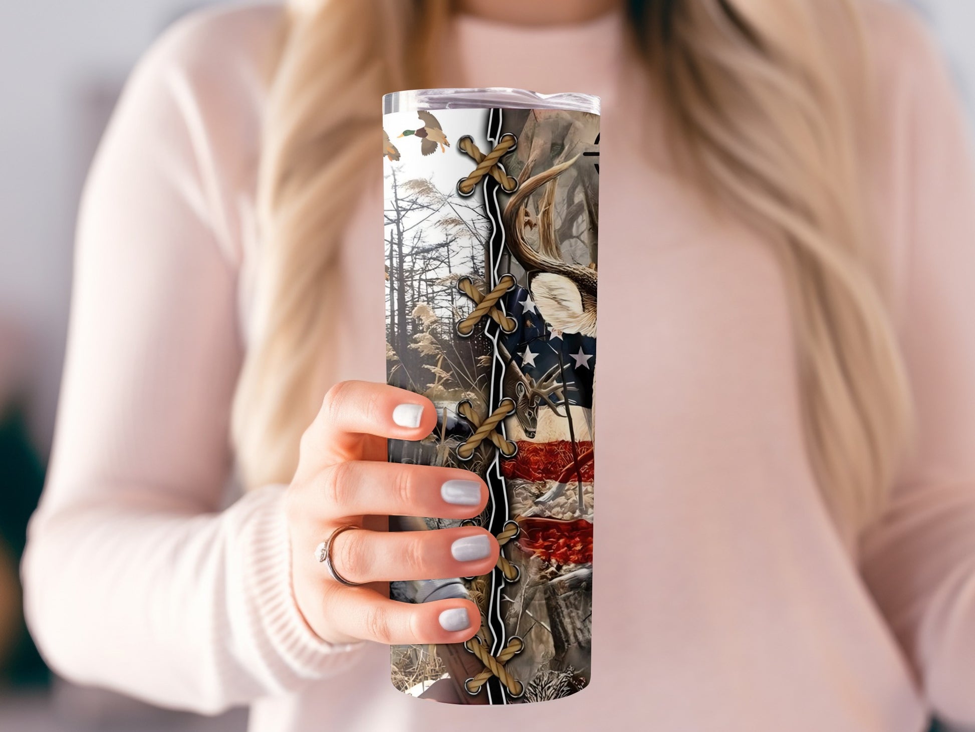 American Flag Deer Hunting Tumbler for Outdoor Enthusiasts