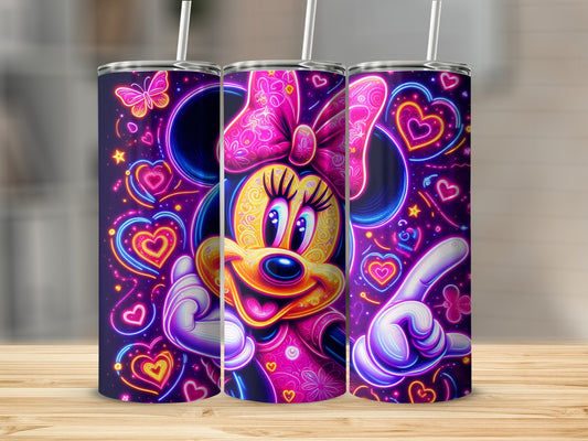 Neon Vibrant Heart Minnie Mouse Tumbler Design