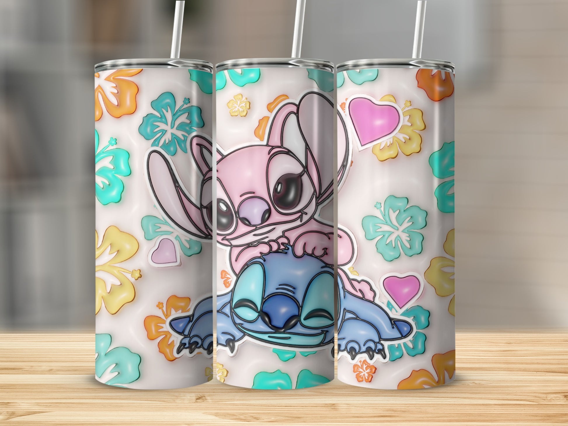 Colorful Floral and Cute Character Graphic Tumbler