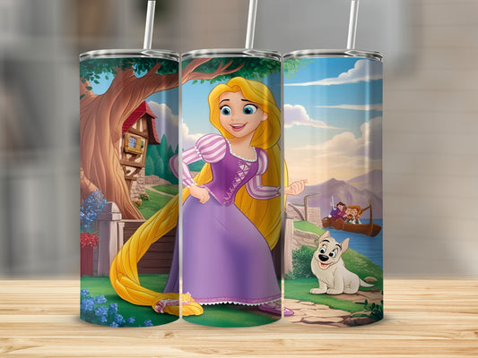 Rapunzel with Pascal and Maximus on a boat.