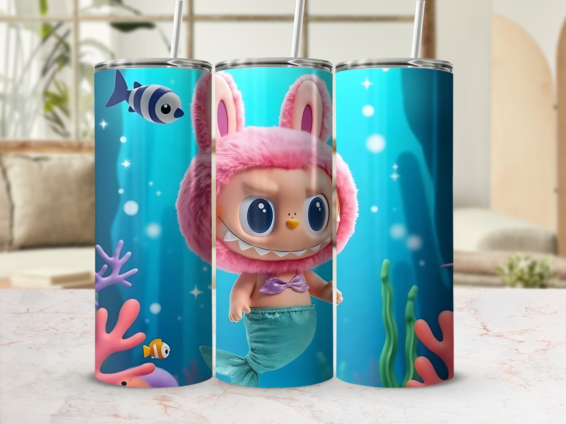 Adorable Mermaid Bunny Character Tumbler Cup for Kids