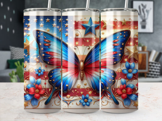 Patriotic butterfly design on a set of three tumblers.