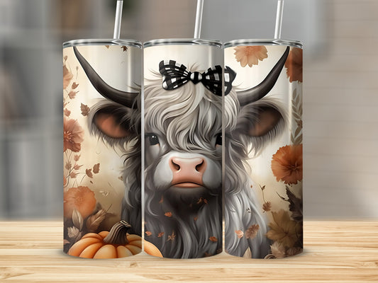 Cute Highland Cow with Floral Design Tumbler Product