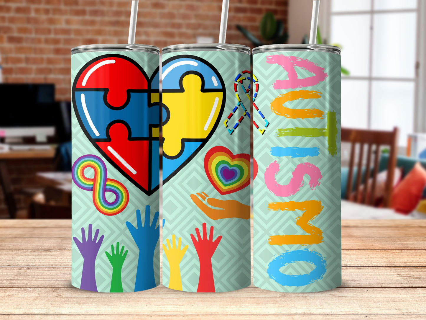 Colorful Autism Awareness Tumbler Design for Sale