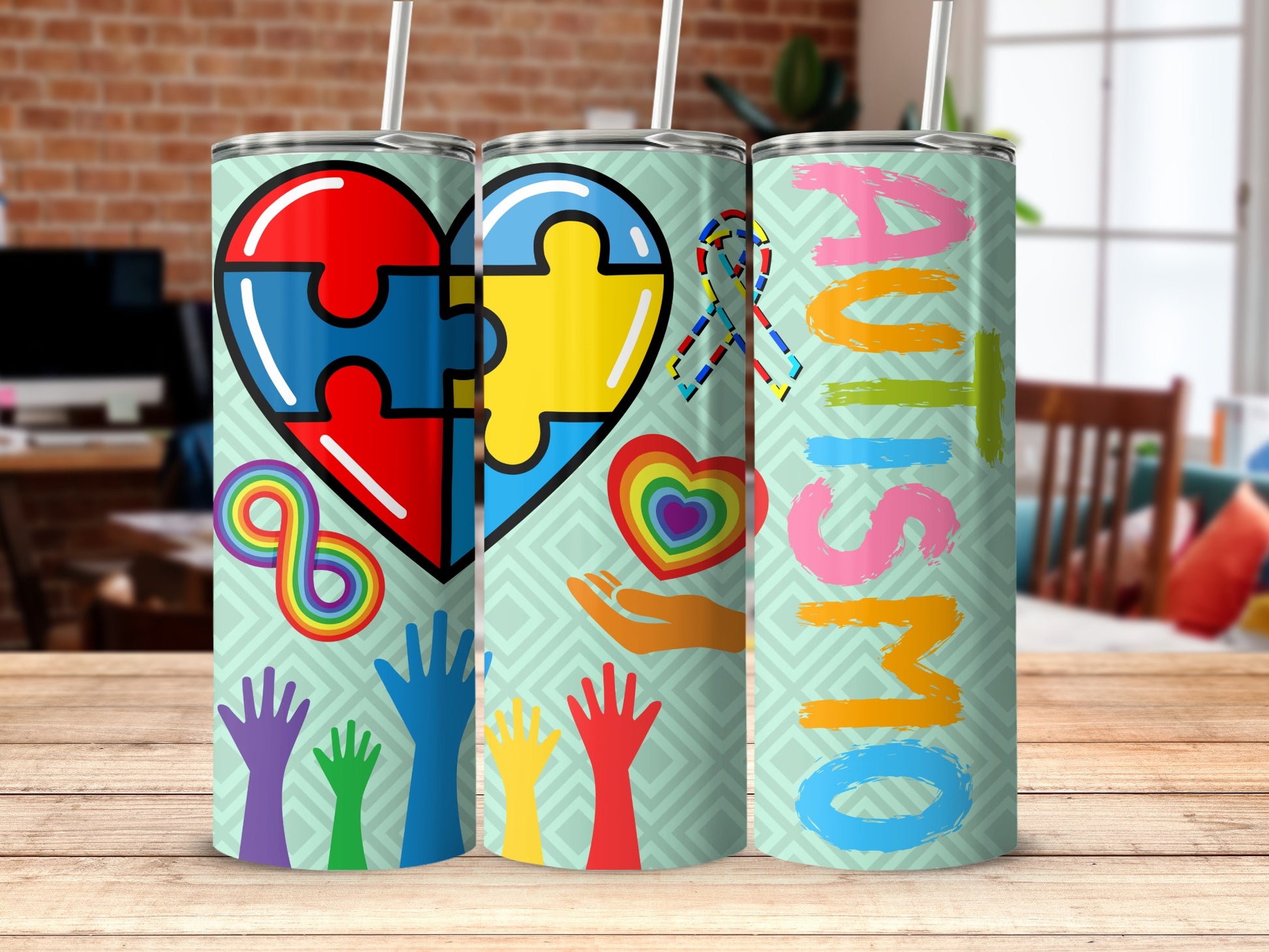 Colorful Autism Awareness Tumbler Design for Sale