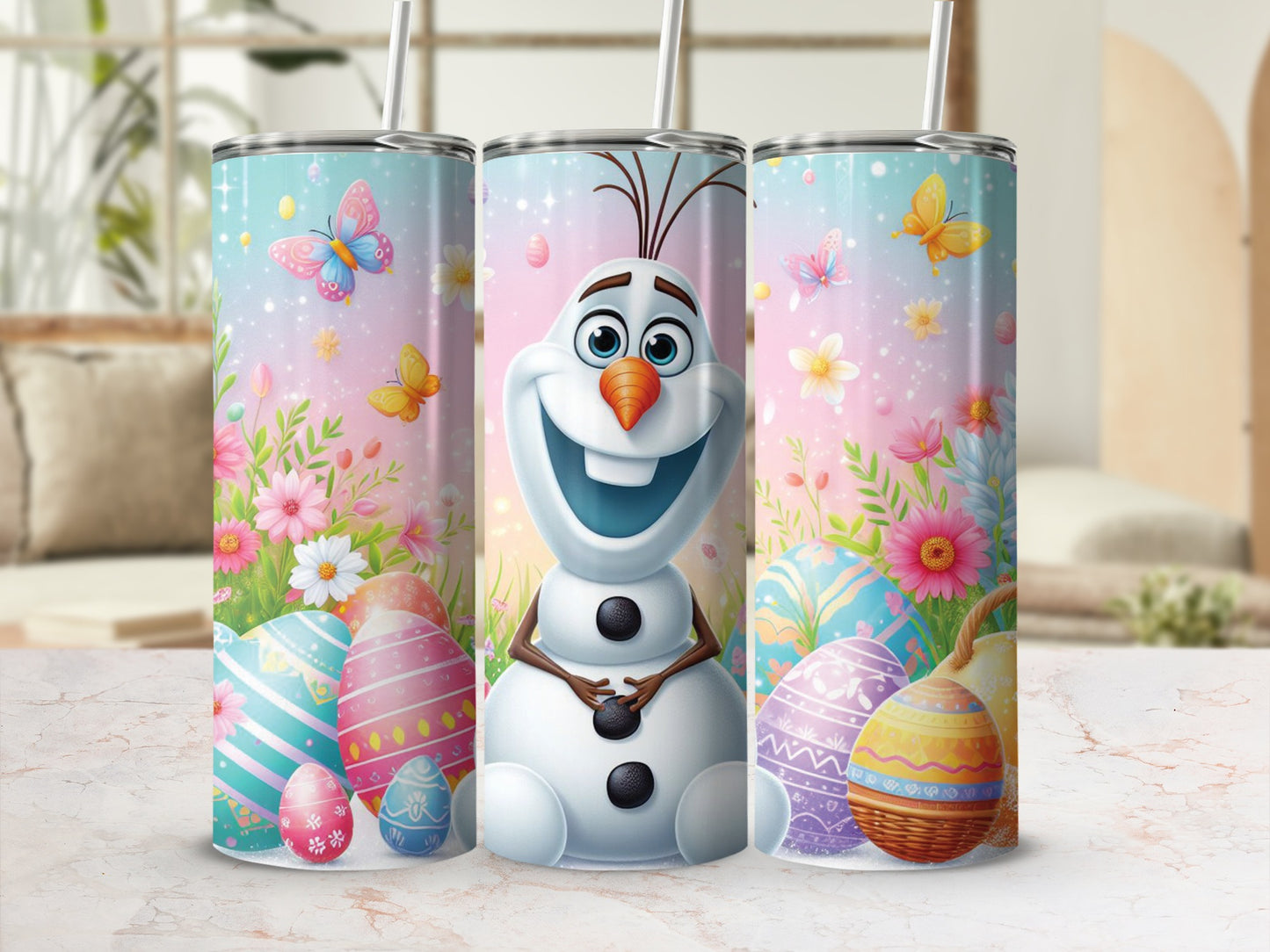 Happy Olaf Easter Eggs Butterflies Flowers Tumbler product type