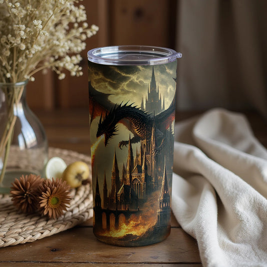 Dark Dragon Castle Fantasy Art on Tumbler Product