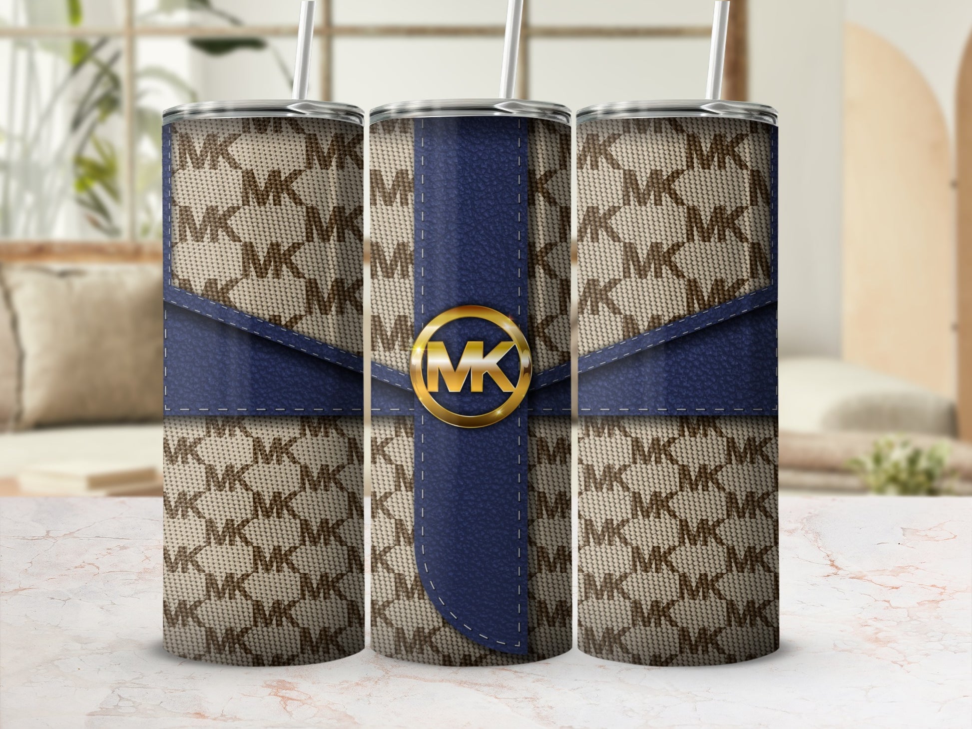 Stylish Blue and Beige Patterned Custom Tumbler Design