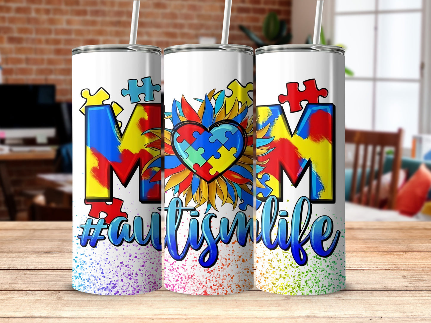 Colorful Autism Life Tumbler with Puzzle Heart Design