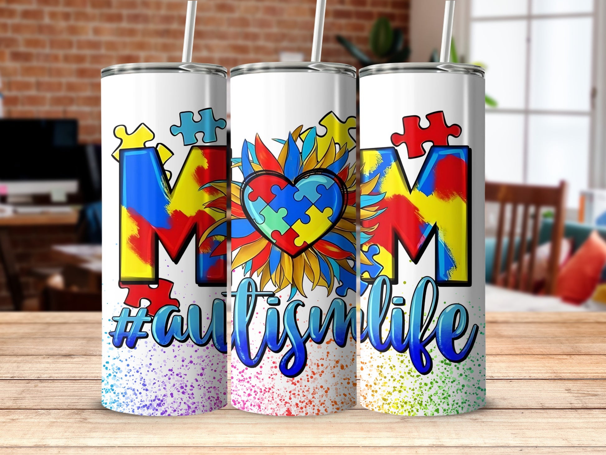 Colorful Autism Life Tumbler with Puzzle Heart Design