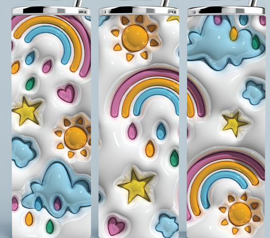 3D Inflated Rainbow, Clouds and Sunshine tumbler