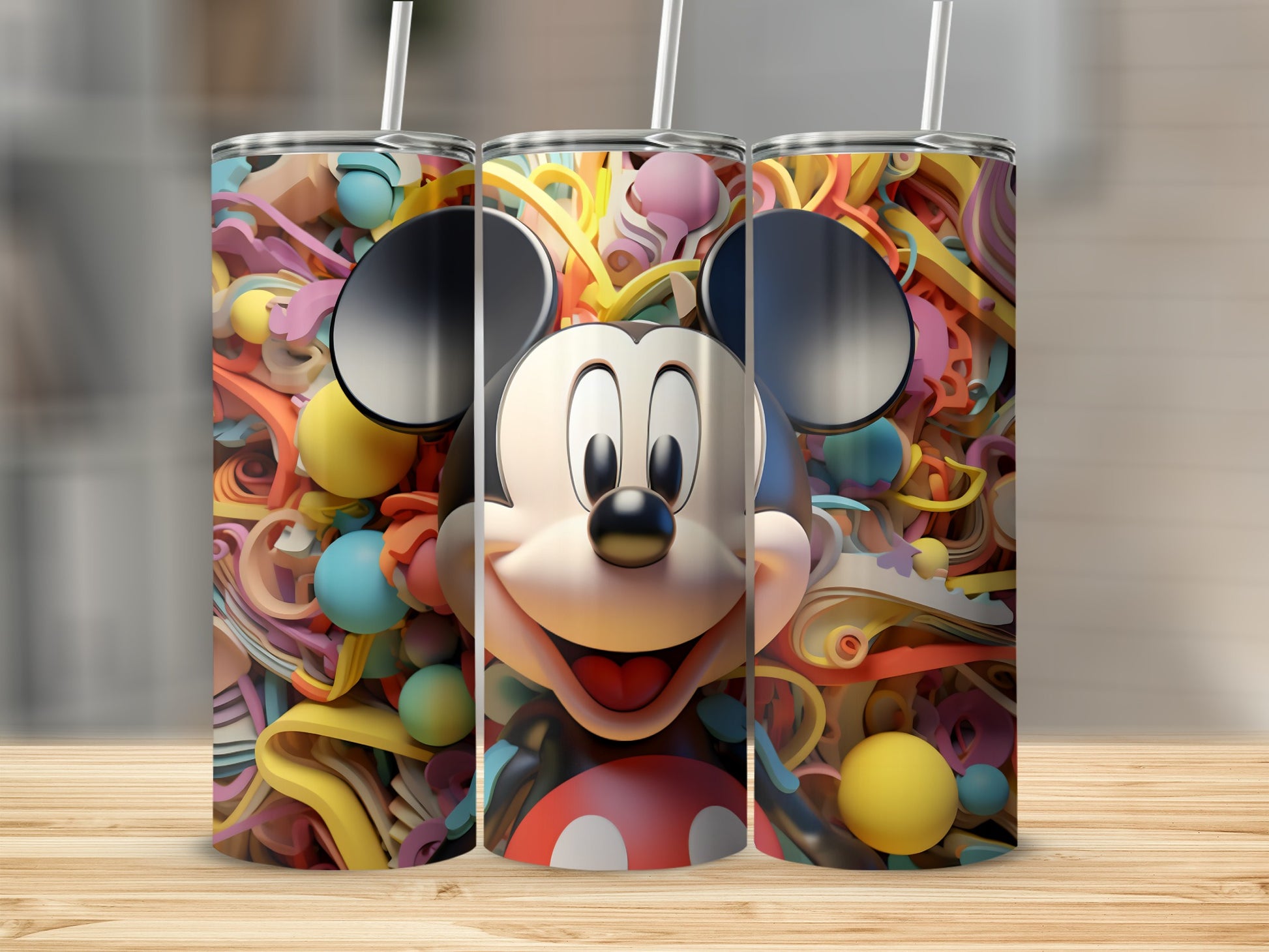 Mickey Mouse Colorful Swirls Tumbler Design