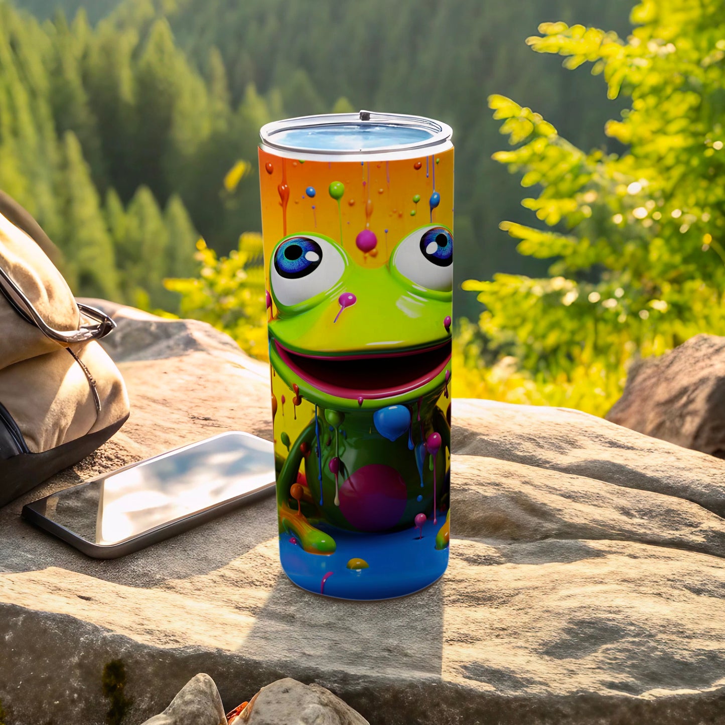 Vibrant Frog Design Colorful Travel Tumbler Cup