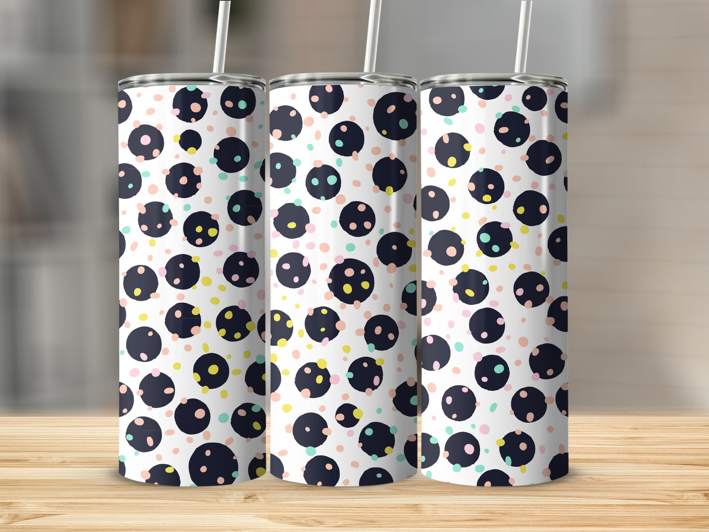 Colorful Polka Dot Patterned Insulated Tumbler Product