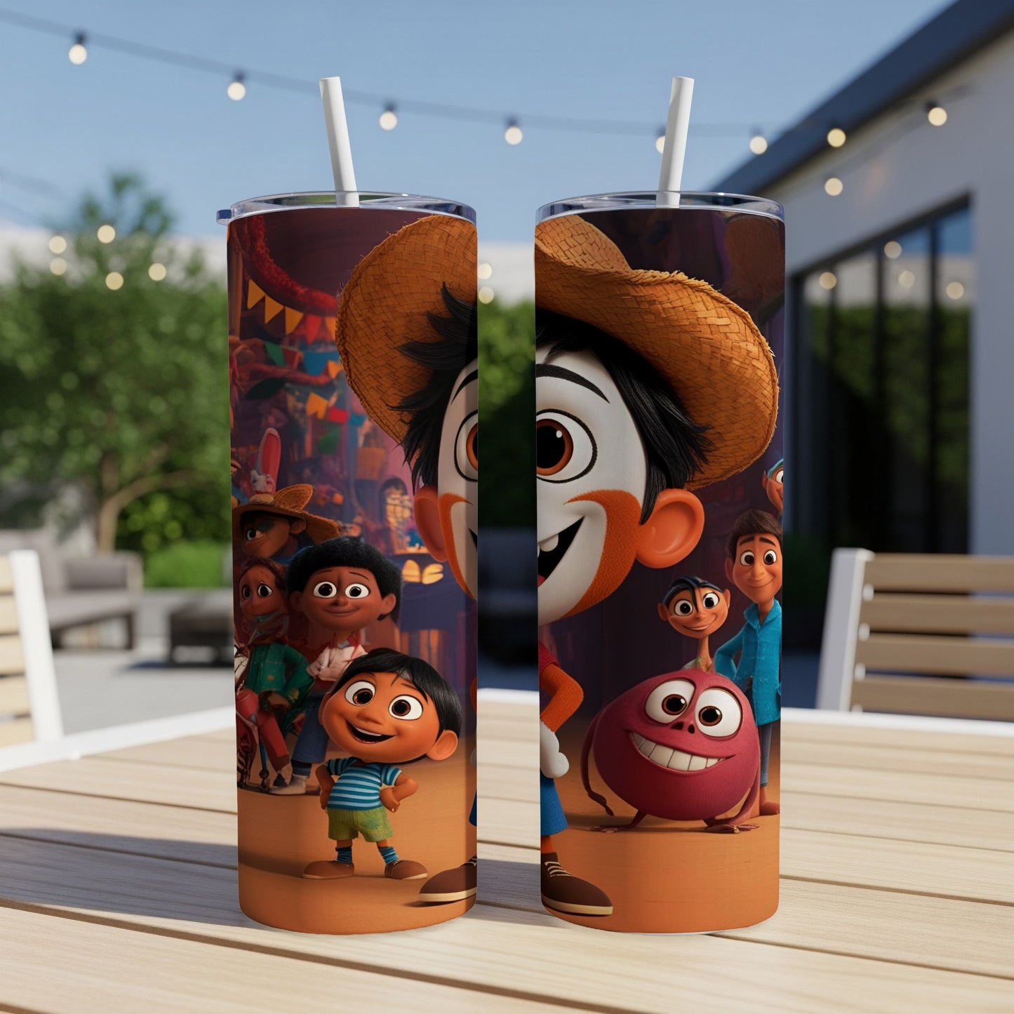 Two tumblers with cartoon characters from a children's animated movie.