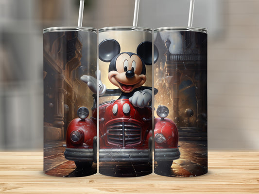 Vintage Car Adventure with Cartoon Character Tumbler