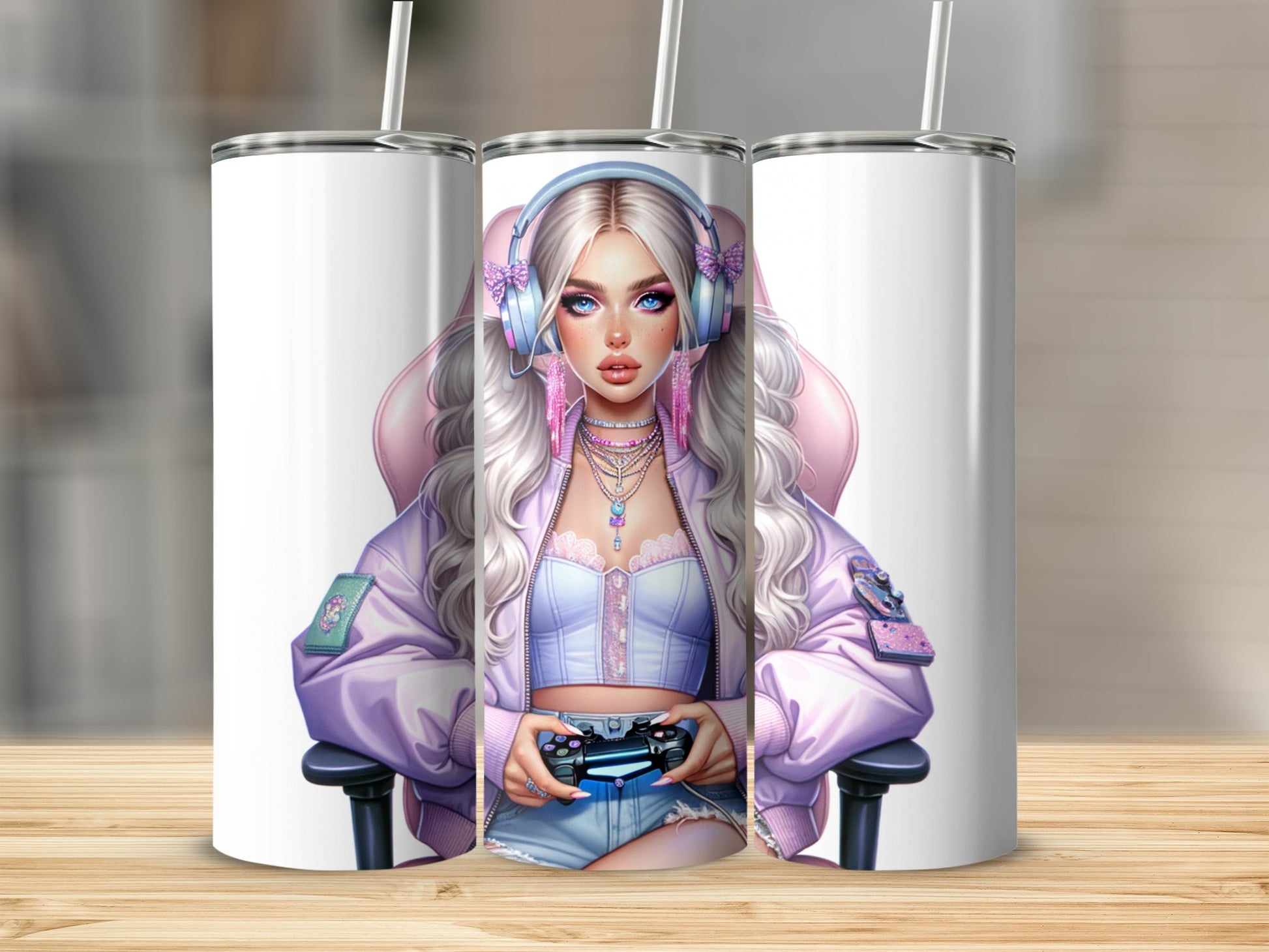 Gamer Girl Anime Art Tumbler Cup Gaming Merchandise
