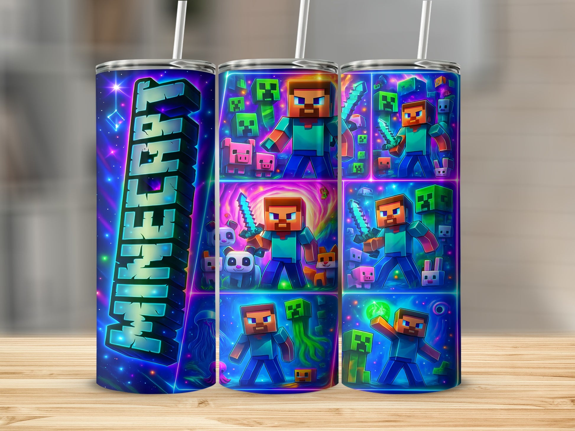 Vibrant Minecraft Themed Tumbler with Straw