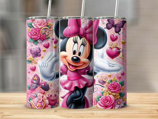 Cute Cartoon Character with Floral Graphics Tumbler