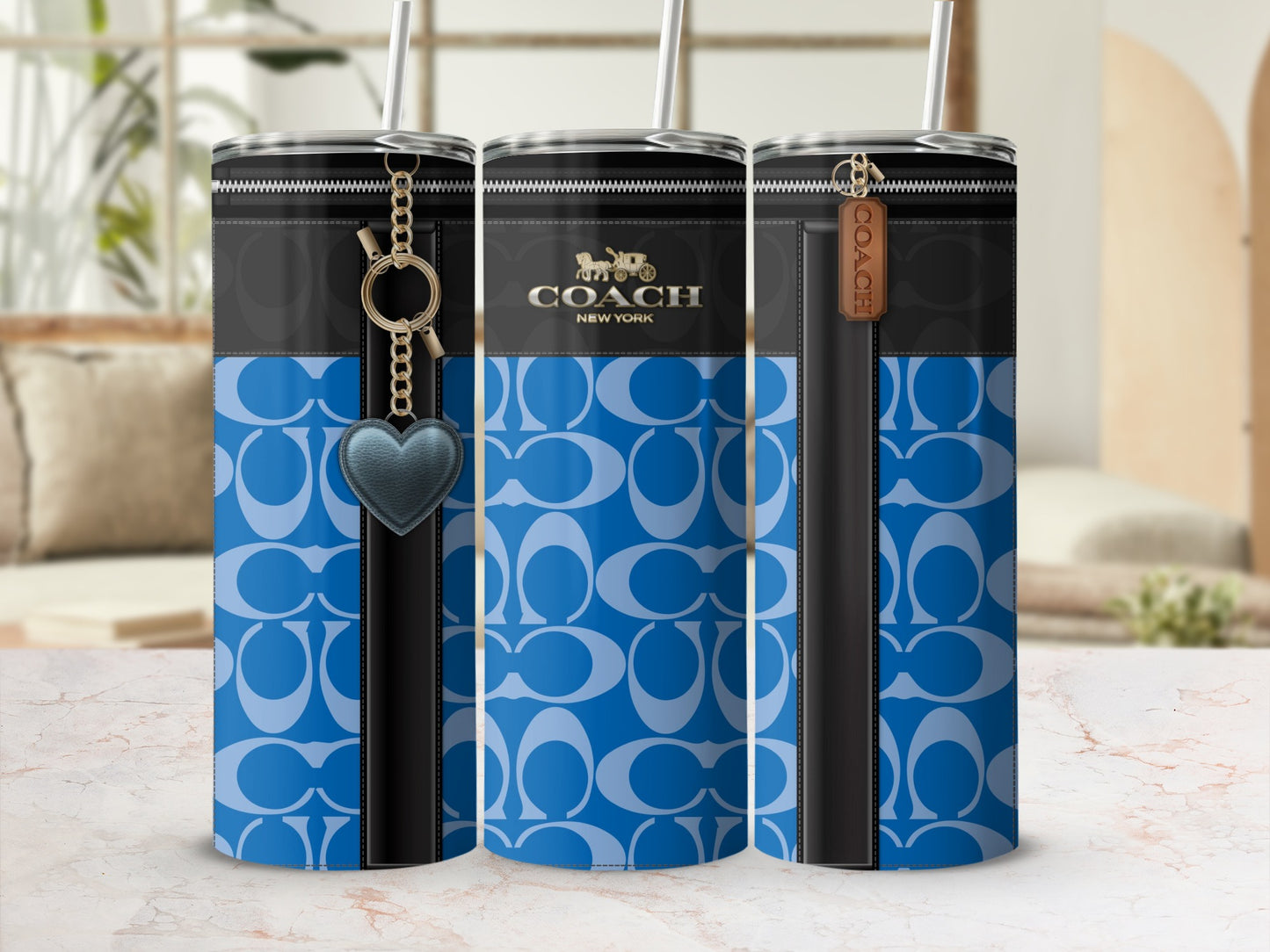 Stylish Blue and Black COACH Branded Slim Tumbler