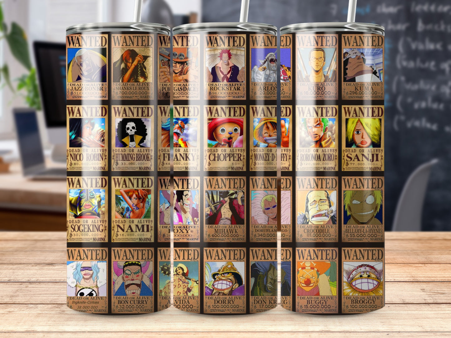 One Piece Anime Wanted Posters of Pirates Bounty Tumblers