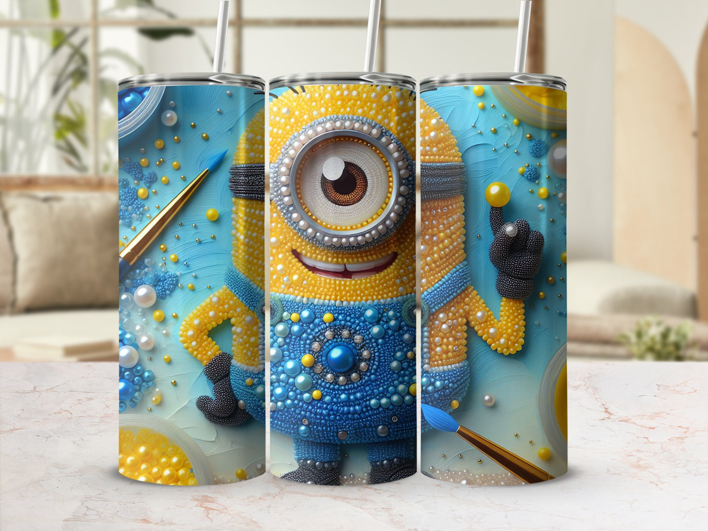 Colorful Beaded Design Cartoon Character Tumbler