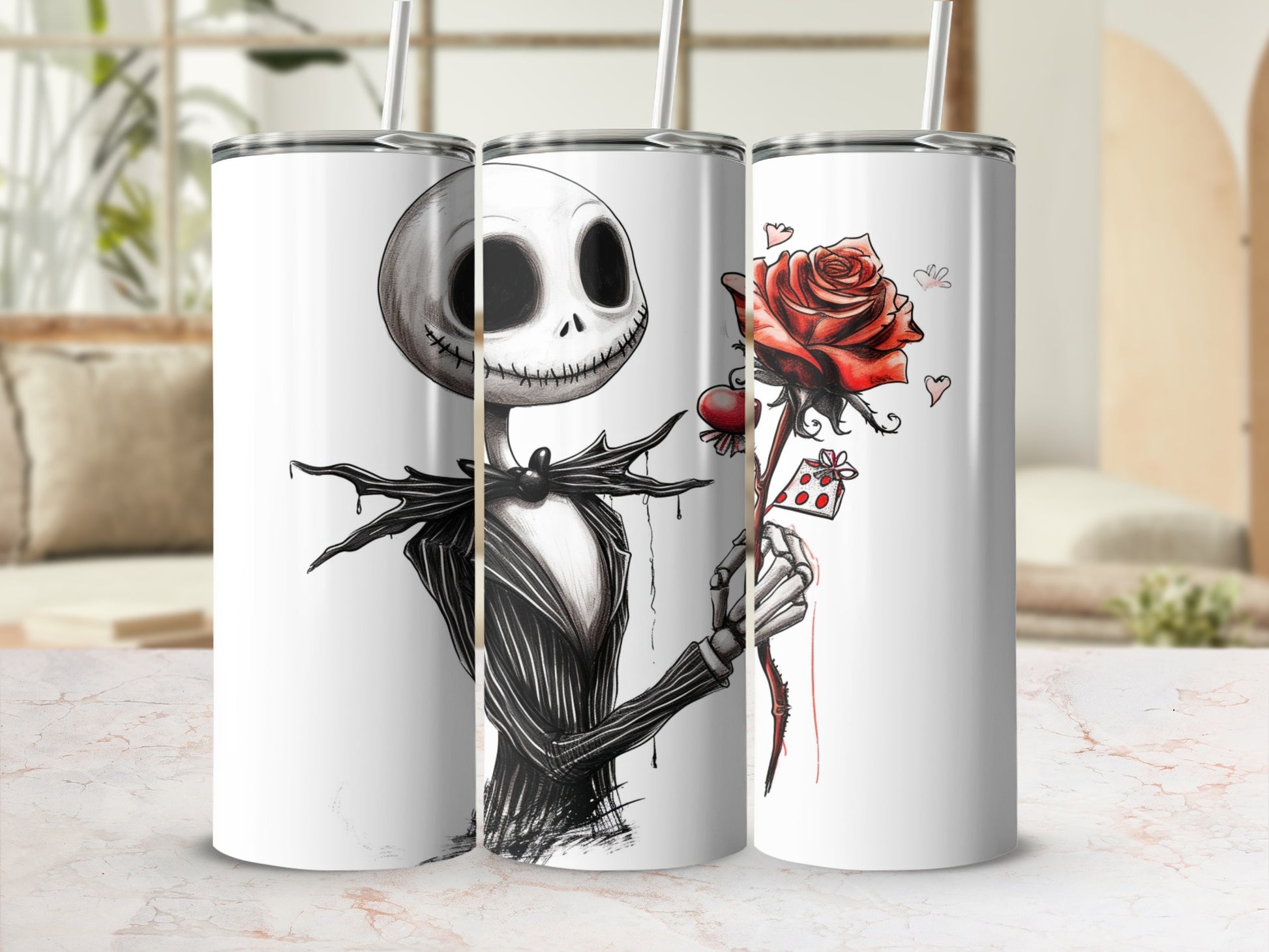 Jack Skellington with Red Rose Custom Tumbler Cup