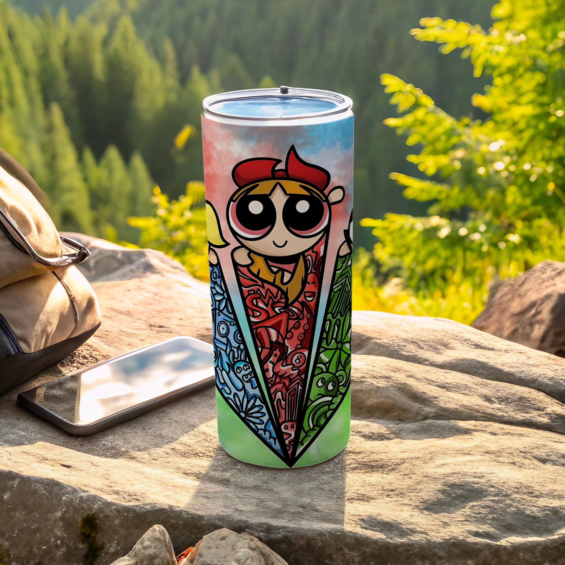 Vibrant Cartoon Character Travel Tumbler Perfect for Outdoors