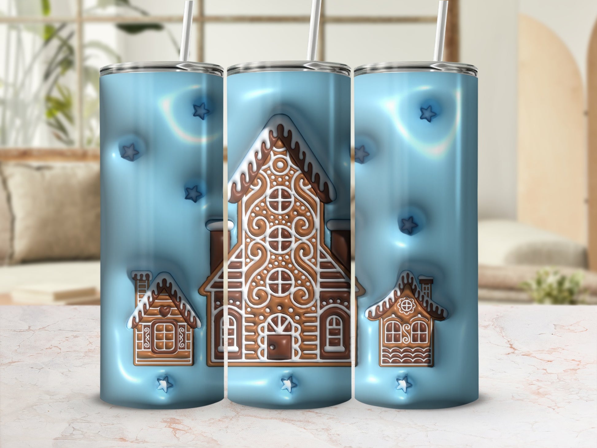 Gingerbread House Design Blue Tumbler Drinkware Product