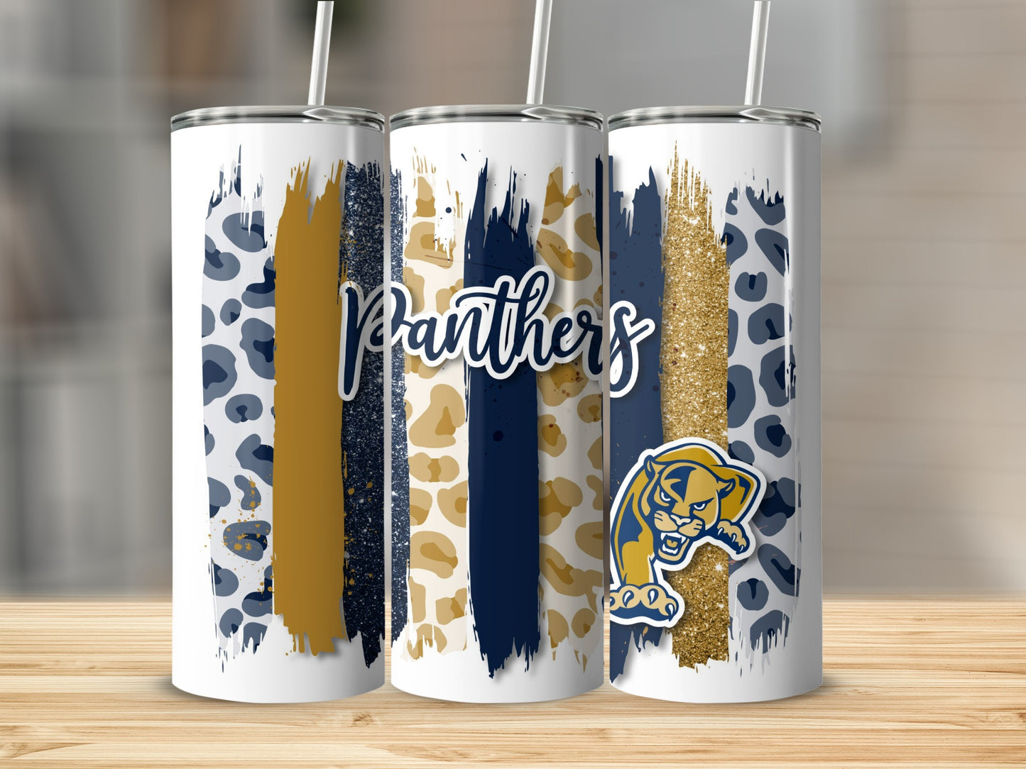 Panthers Leopard Stripes Gold Accent With Panther Tumblers