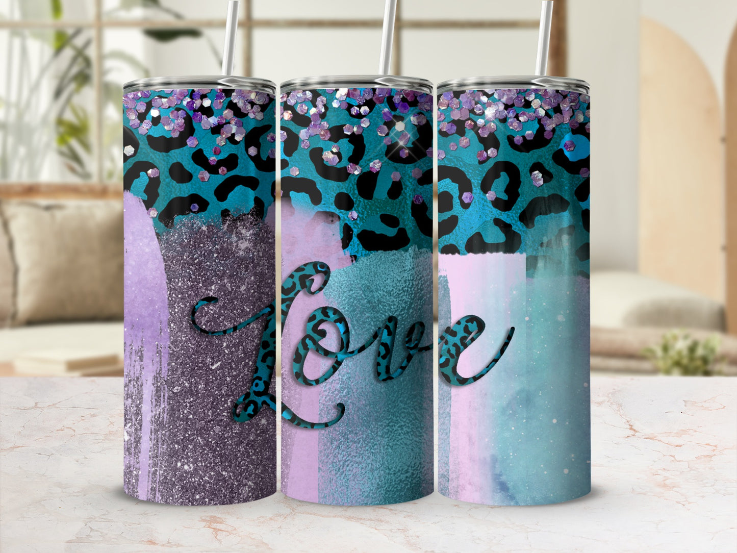 Leopard Print Love Tumbler with Glitter Effects
