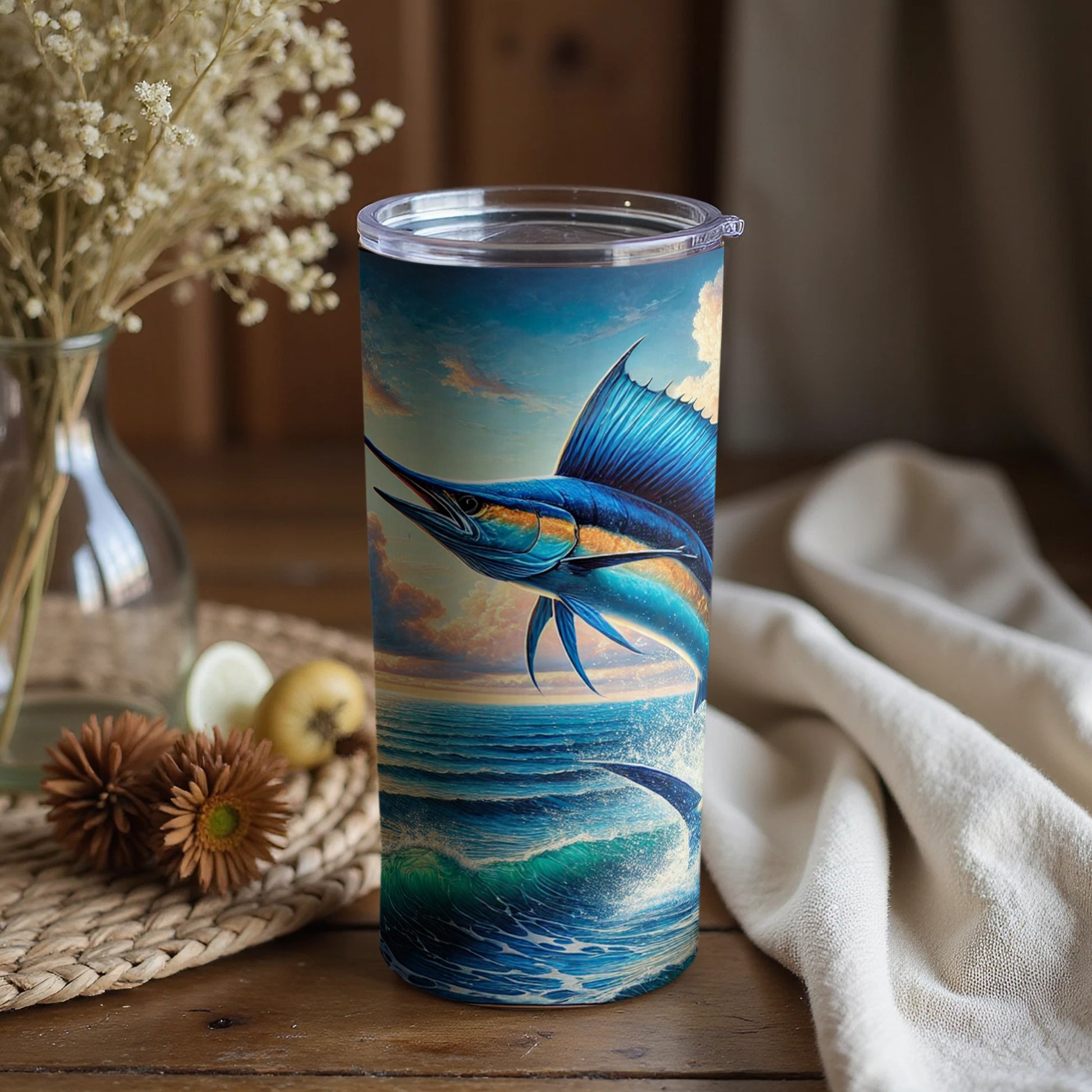 Colorful Marlin Sailfish Artwork Tumbler for Ocean Lovers