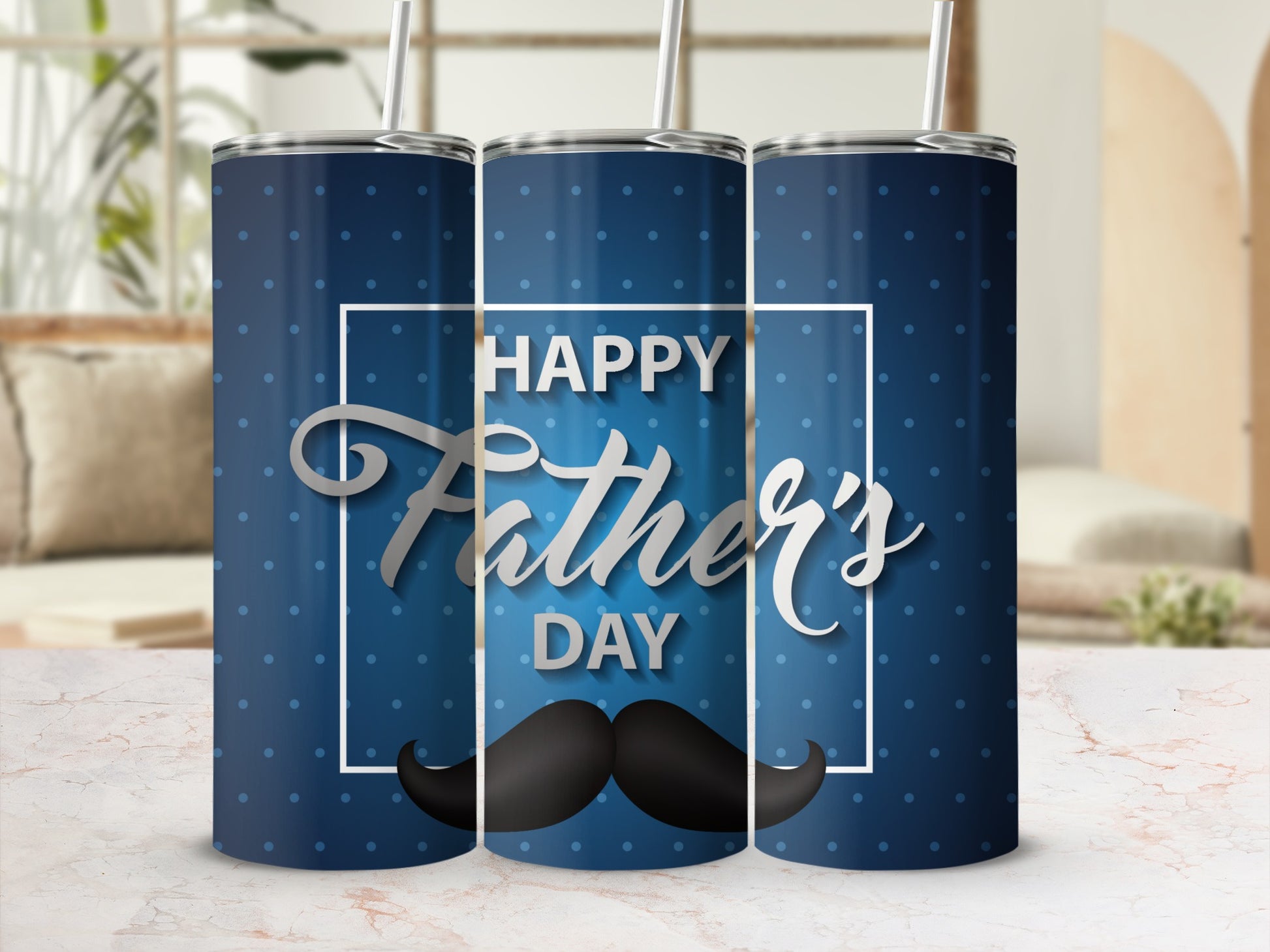 Happy Father's Day Blue Polka Dot Insulated Tumbler