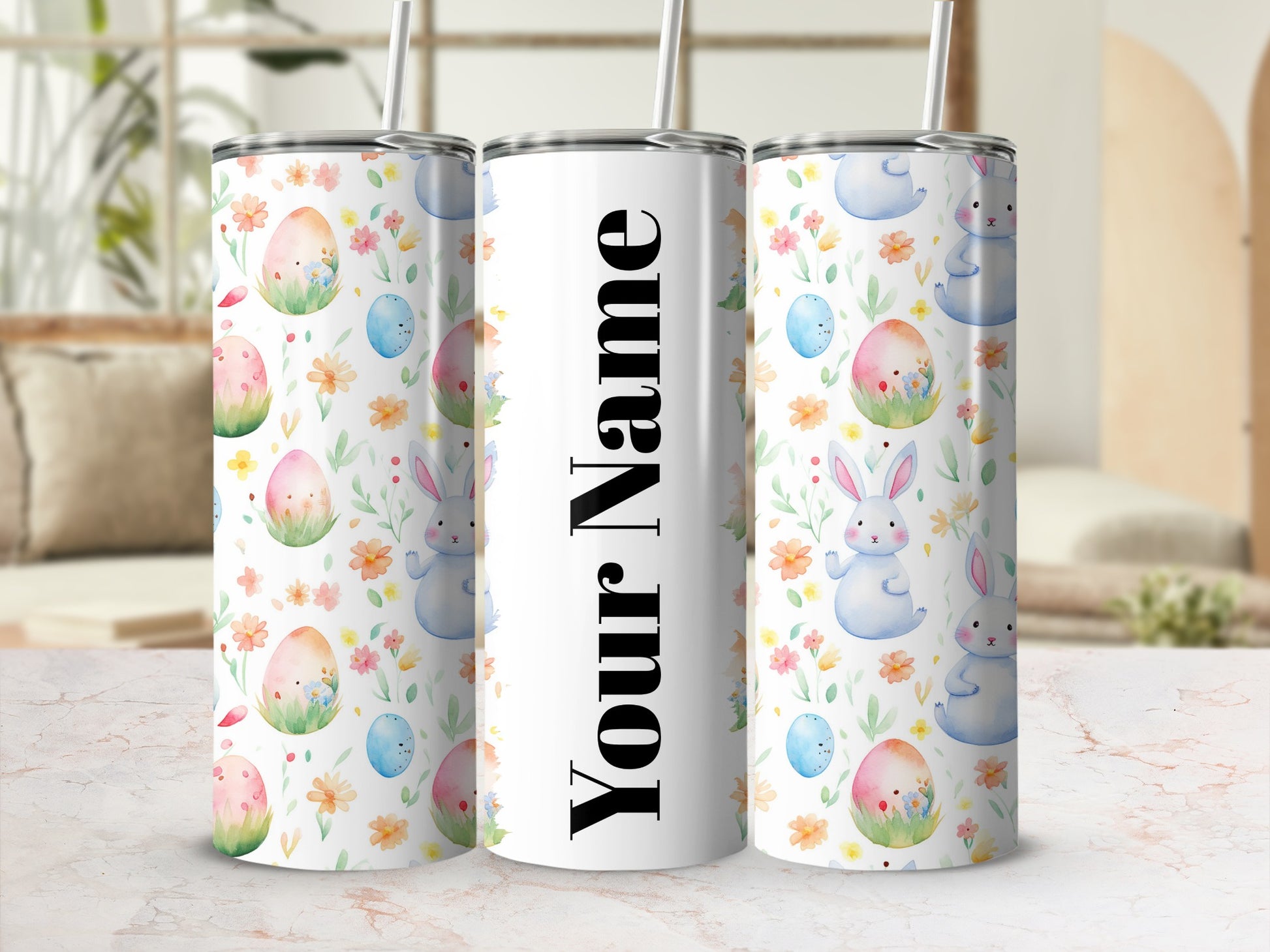 Personalized Easter Bunny and Eggs Tumbler Cup