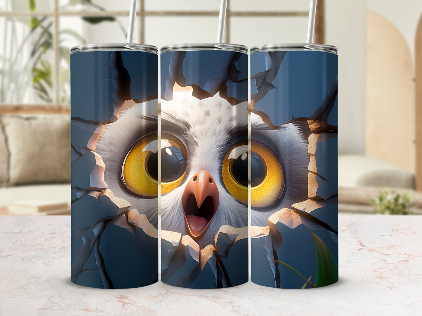 Cartoon Owl Cracked Barrier Peeking Big Yellow Eyes Product Type