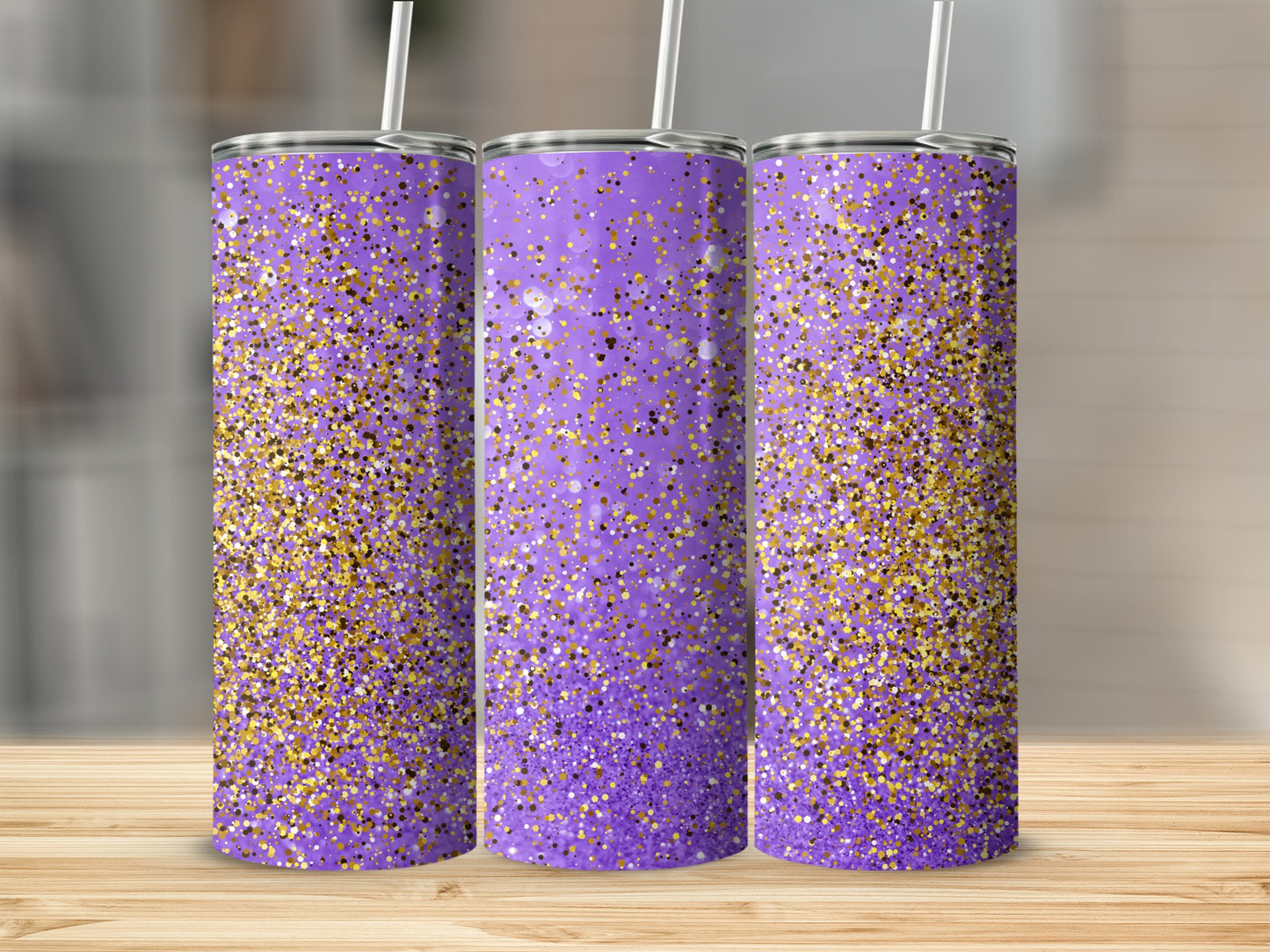 Sparkling Purple and Gold Glitter Design Tumblers
