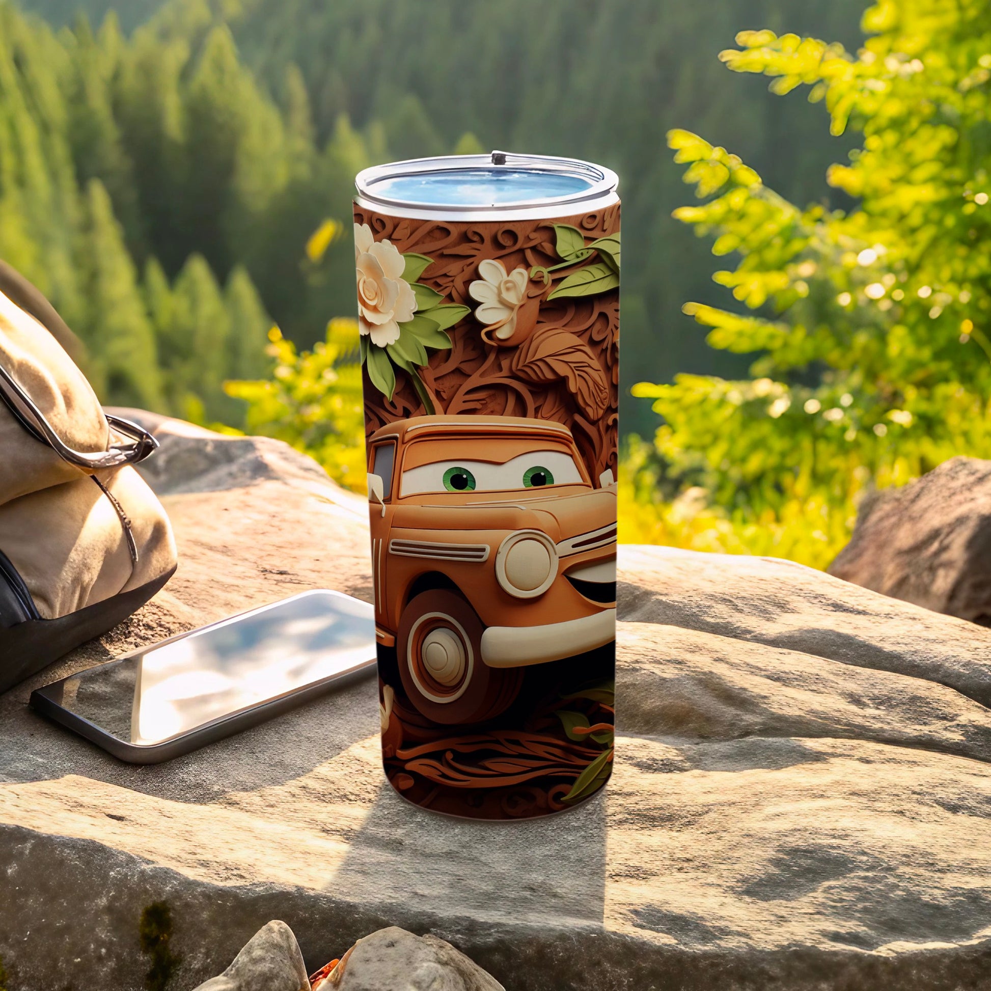 Car Design Tumbler with Floral Accents Tumbler Product
