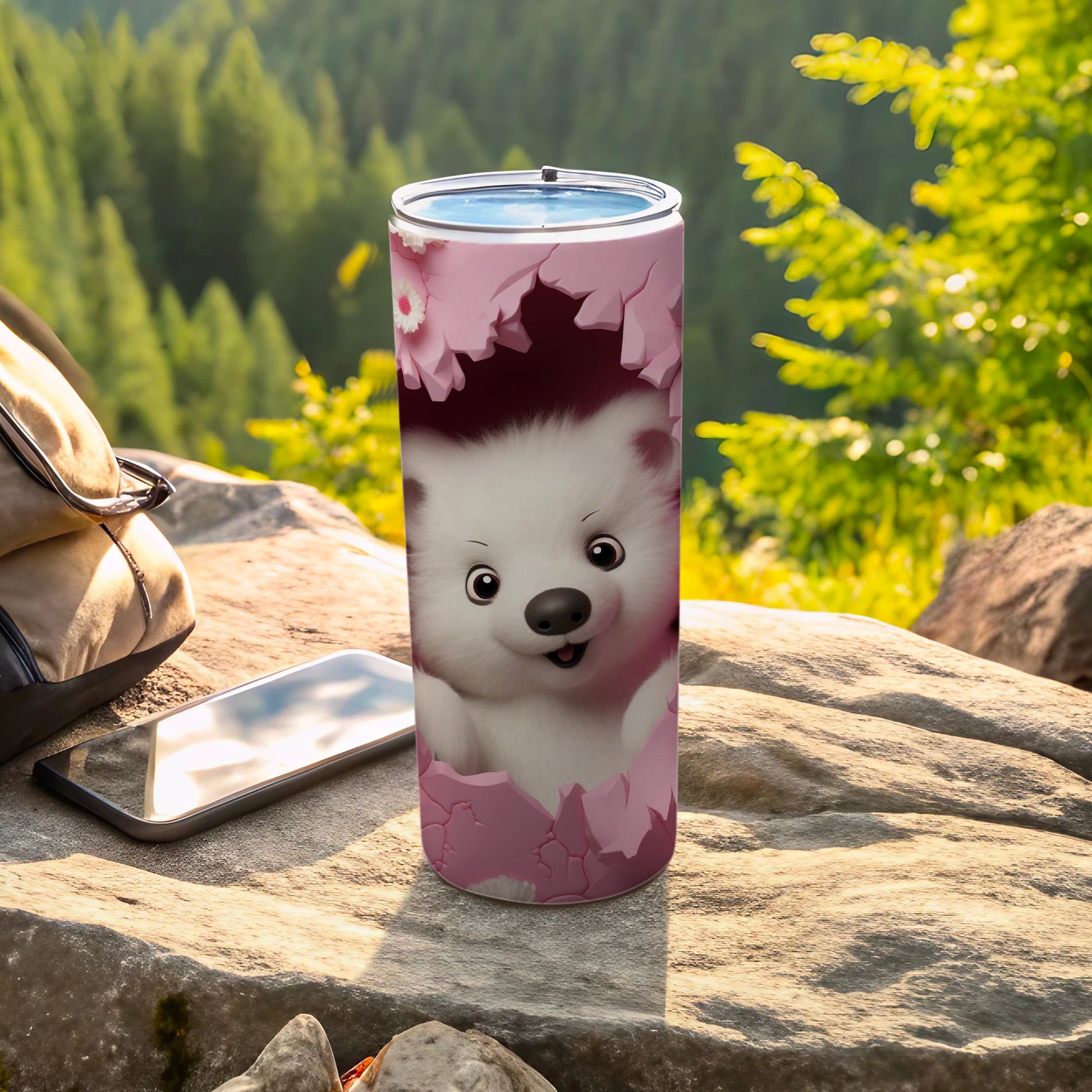Adorable Fluffy Puppy Pink Burst Design Drinkware product type