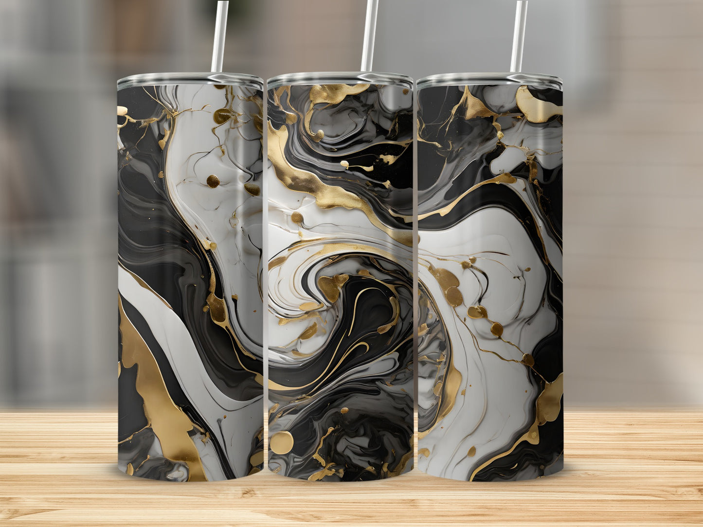 Fluid Black White Gold Marble Design Tumbler product type