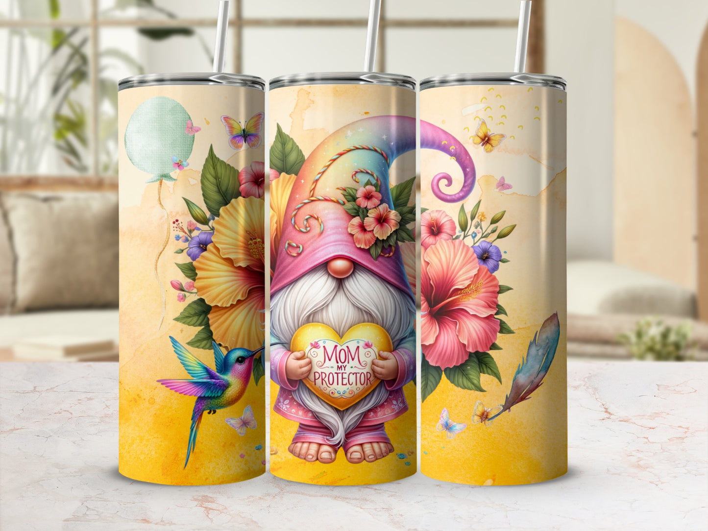 Colorful Gnome Mom Protector Design Tumbler Cups