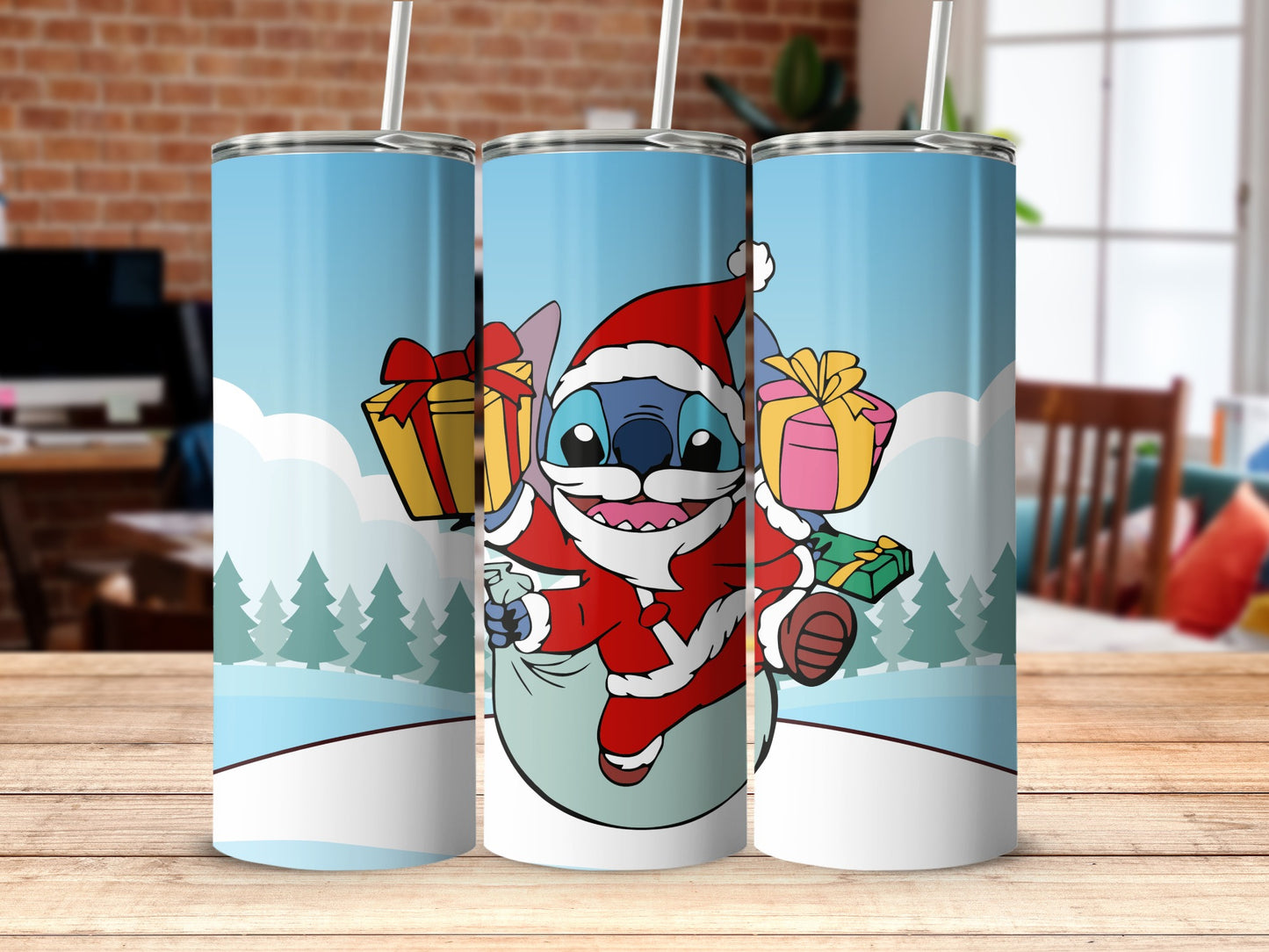 Festive Holiday Santa Character Holding Gifts Tumbler