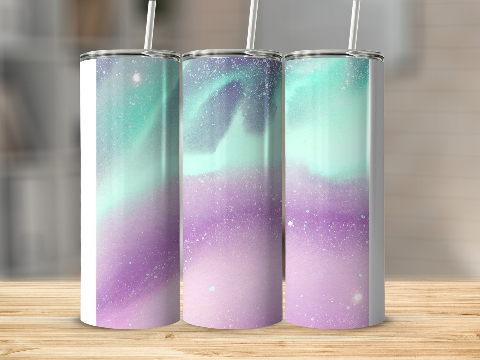 Northern Lights Inspired Tumbler with Straw