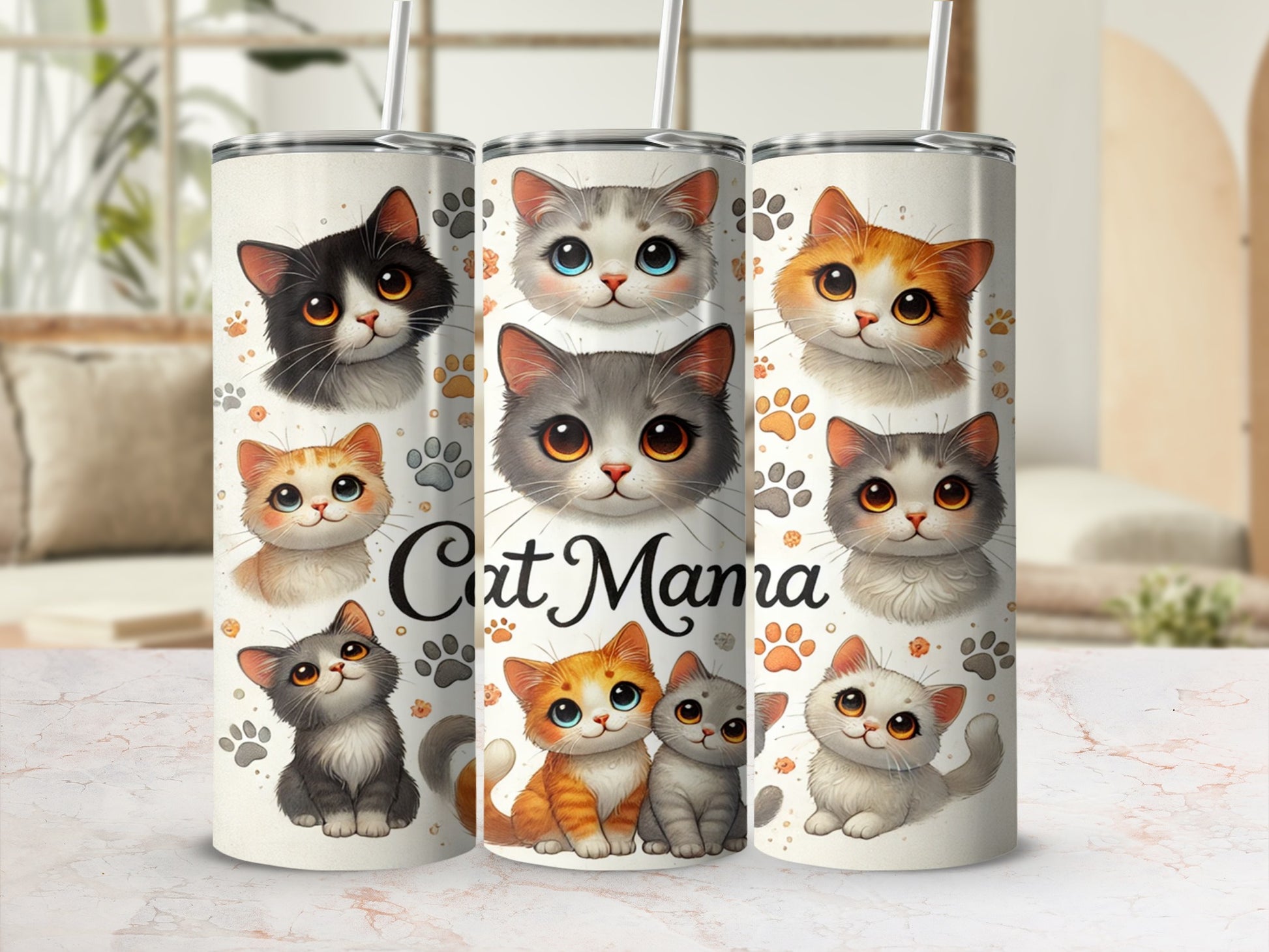 Adorable Cat Mama Themed Tumbler for Cat Lovers
