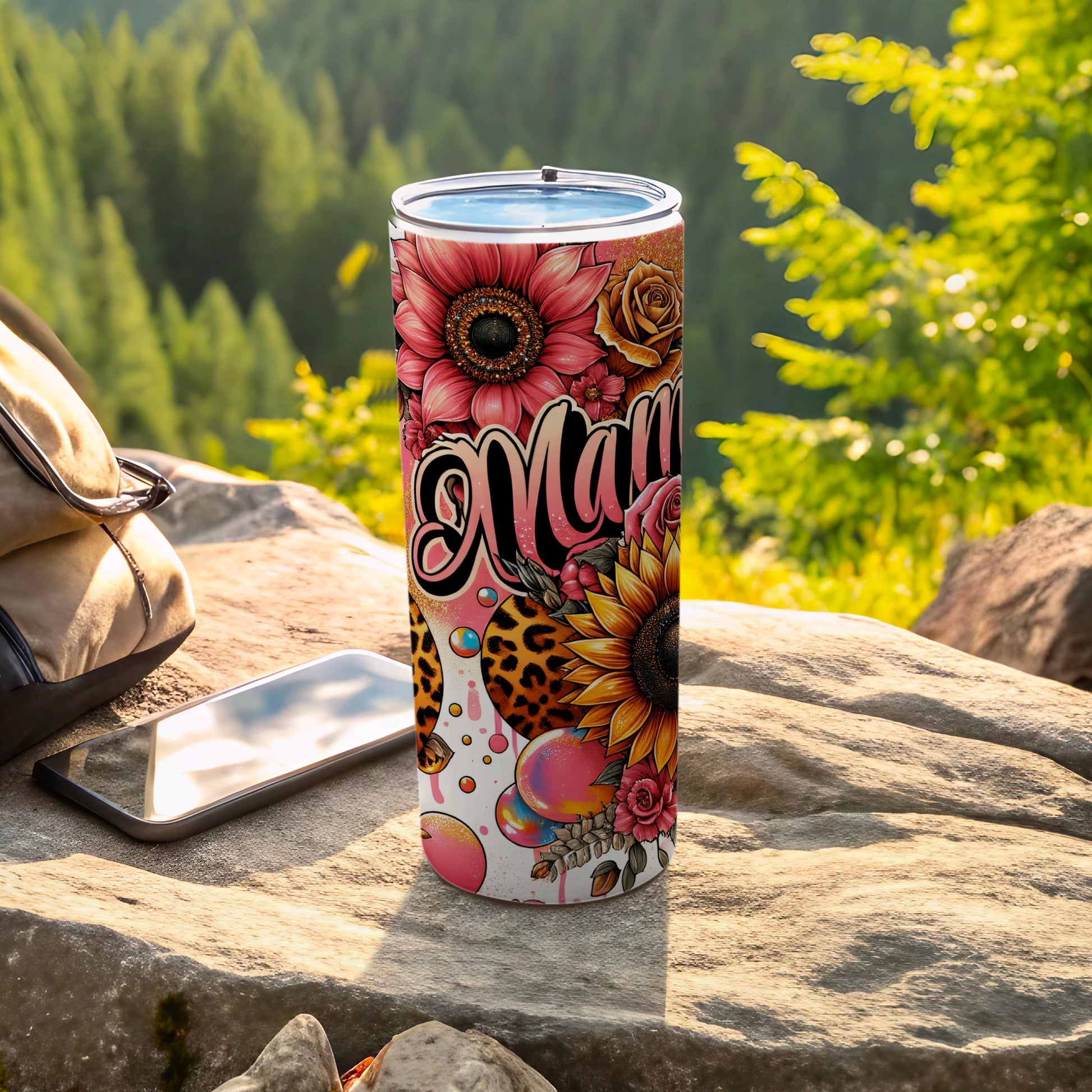 Colorful Flower and Leopard Print Design Mamma Tumbler